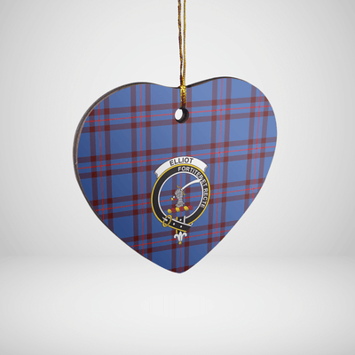 Clan Elliot Modern Tartan Crest Heart Ceramic Ornament