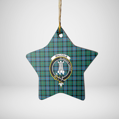 Clan Malcolm Ancient Tartan Crest Star Ceramic Ornament