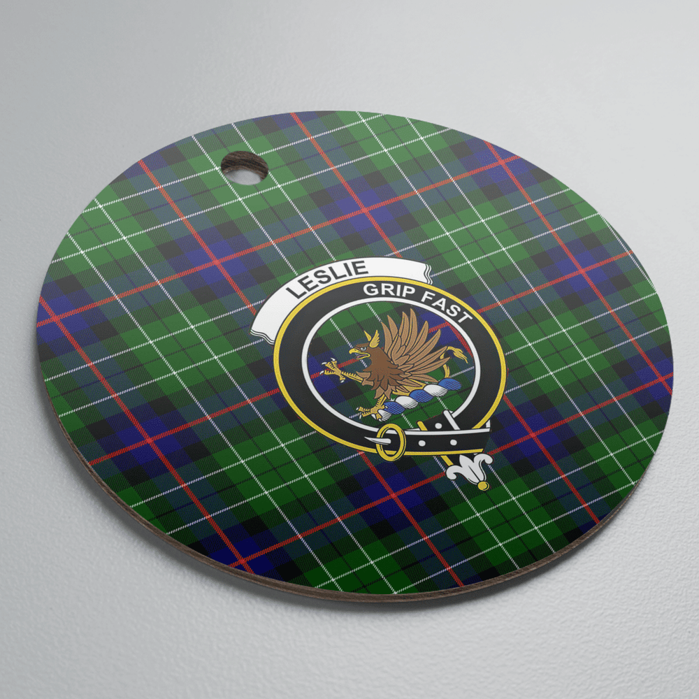 Clan Leslie Hunting Tartan Crest Round Ceramic Ornament QT94 Leslie Hunting Tartan Tartan Christmas