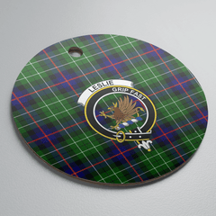 Clan Leslie Hunting Tartan Crest Round Ceramic Ornament QT94 Leslie Hunting Tartan Tartan Christmas