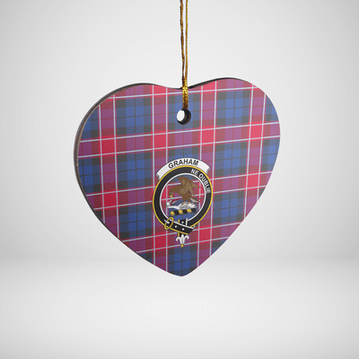 Clan Graham of Menteith Red Tartan Crest Heart Ceramic Ornament