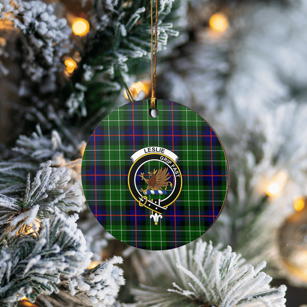 Clan Leslie Hunting Tartan Crest Round Ceramic Ornament QT94 Leslie Hunting Tartan Tartan Christmas