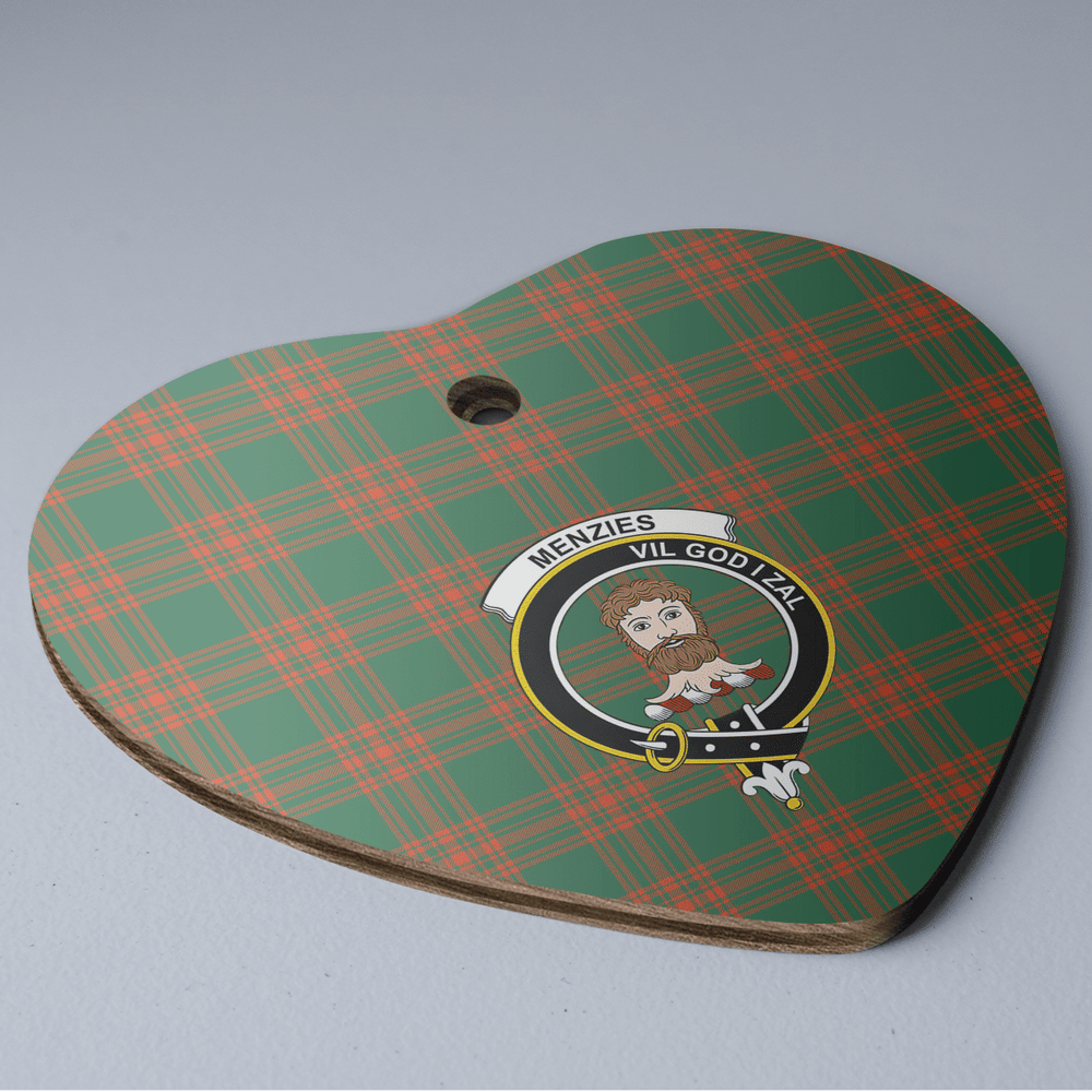 Clan Menzies Green Ancient Tartan Crest Heart Ceramic Ornament HE55 Menzies Green Ancient Tartan Tartan Christmas