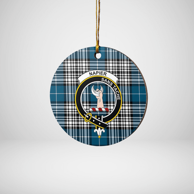 Clan Napier Modern Tartan Crest Round Ceramic Ornament