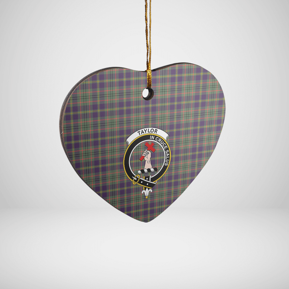 Clan Taylor Weathered Tartan Crest Heart Ceramic Ornament QD44 Taylor Weathered Tartan Tartan Christmas