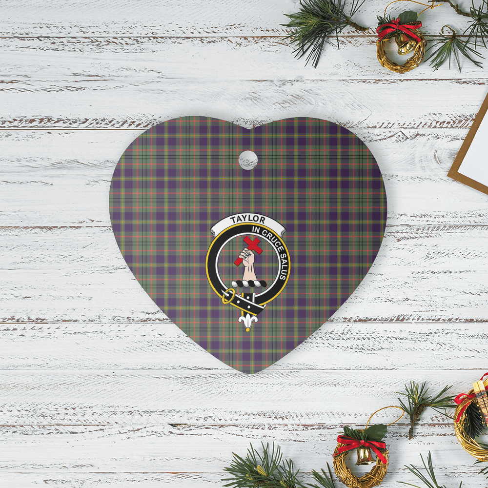 Clan Taylor Weathered Tartan Crest Heart Ceramic Ornament QD44 Taylor Weathered Tartan Tartan Christmas