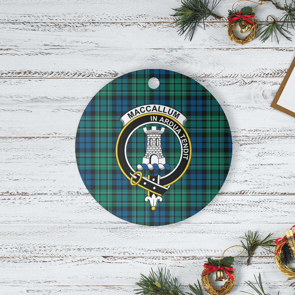 Clan MacCallum Ancient Tartan Crest Round Ceramic Ornament TR64 MacCallum Ancient Tartan Tartan Christmas