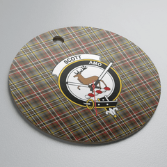 Clan Scott Green Weathered Tartan Crest Round Ceramic Ornament IM64 Scott Green Weathered Tartan Tartan Christmas