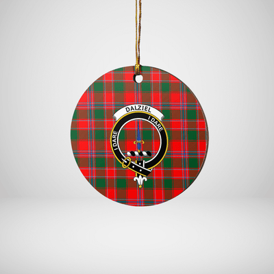 Clan Dalziel Modern Tartan Crest Round Ceramic Ornament