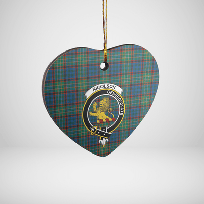 Clan Nicolson Hunting Ancient Tartan Crest Heart Ceramic Ornament