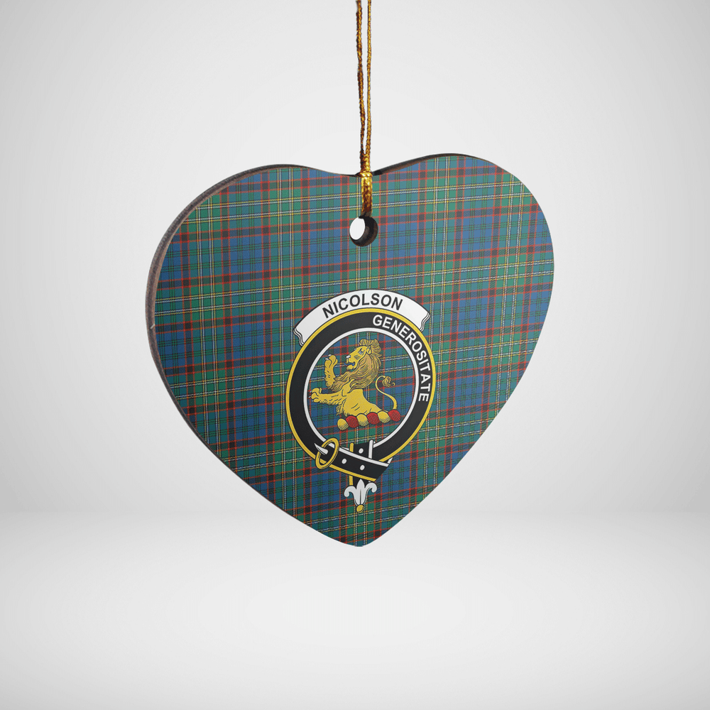 Clan Nicolson Hunting Ancient Tartan Crest Heart Ceramic Ornament IW89 Nicolson Hunting Ancient Tartan Tartan Christmas