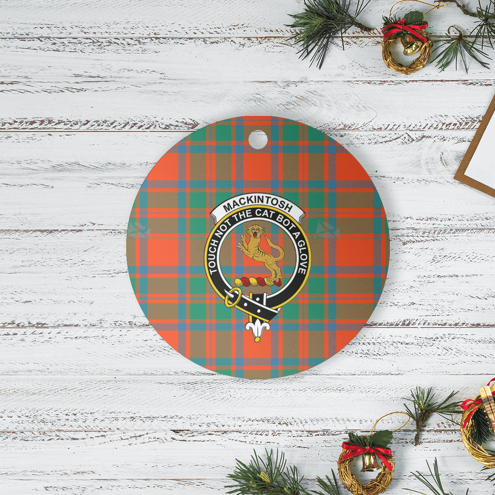 Clan MacKintosh Ancient Tartan Crest Round Ceramic Ornament OI11 MacKintosh Ancient Tartan Tartan Christmas