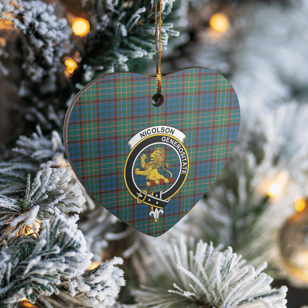 Clan Nicolson Hunting Ancient Tartan Crest Heart Ceramic Ornament IW89 Nicolson Hunting Ancient Tartan Tartan Christmas