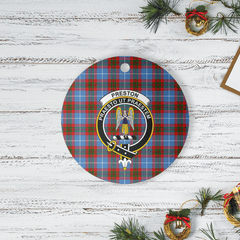 Clan Preston (Edinburgh) Tartan Crest Round Ceramic Ornament BV38 Preston (Edinburgh) Tartan Tartan Christmas