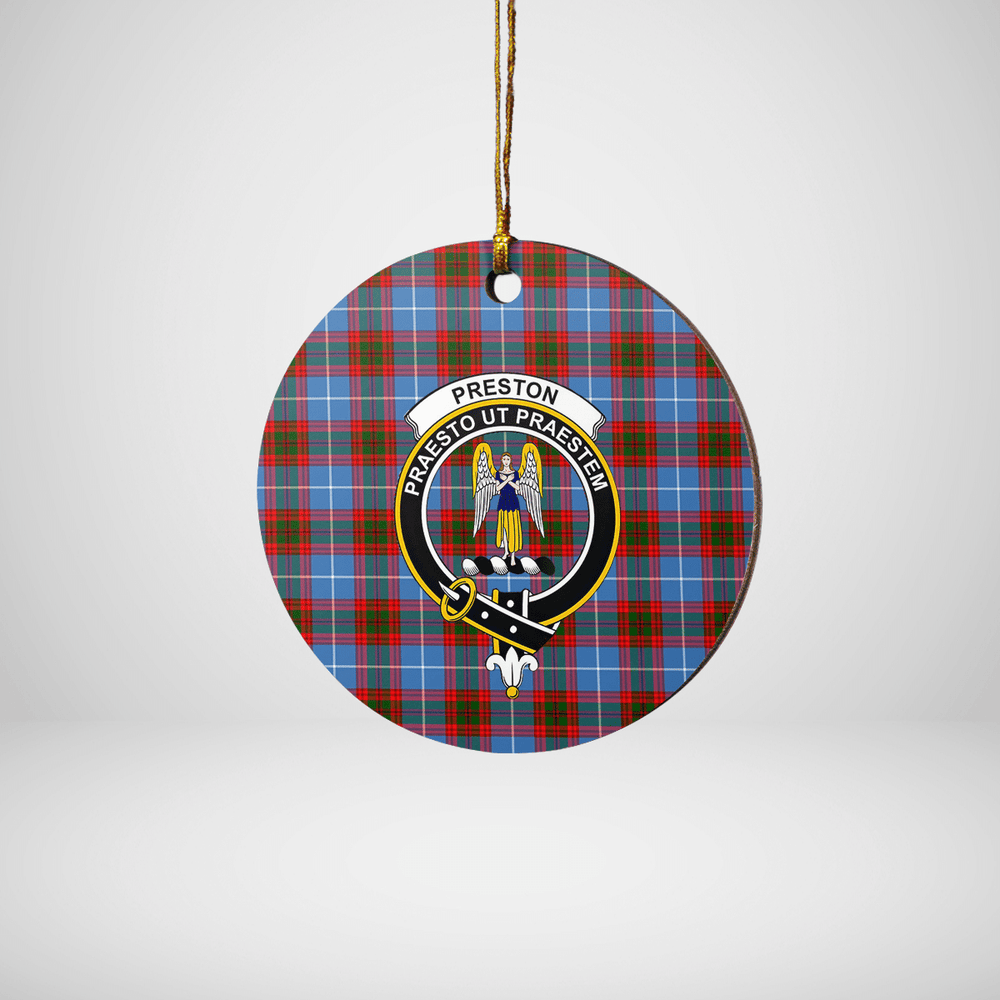 Clan Preston (Edinburgh) Tartan Crest Round Ceramic Ornament BV38 Preston (Edinburgh) Tartan Tartan Christmas