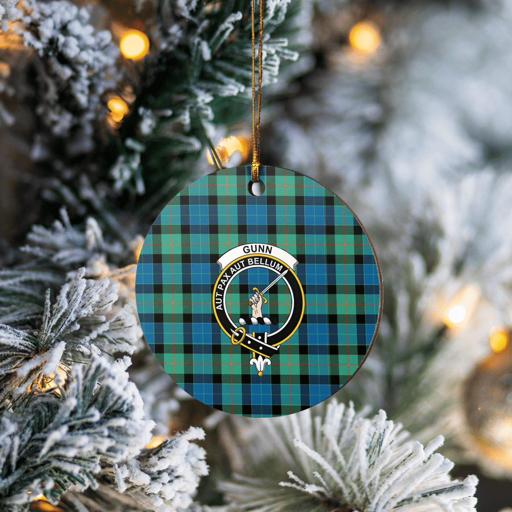 Clan Gunn Ancient Tartan Crest Round Ceramic Ornament WT85 Gunn Ancient Tartan Tartan Christmas