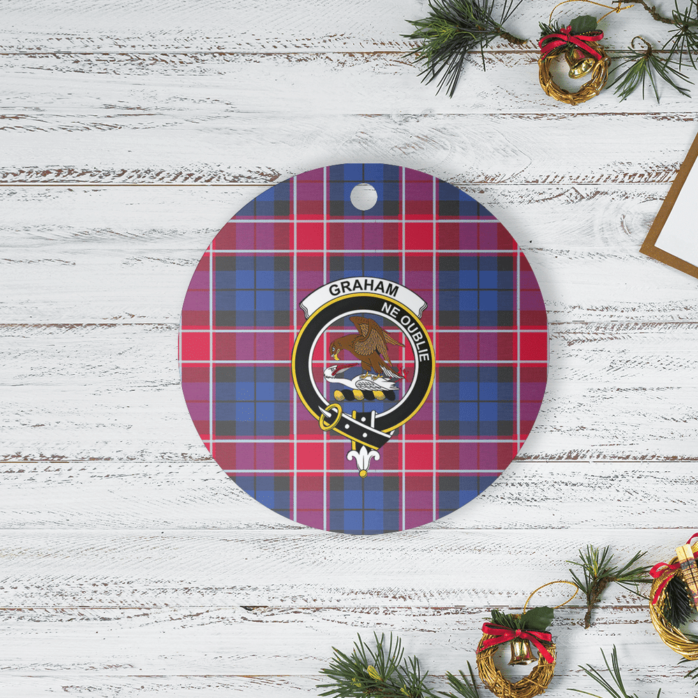 Clan Graham of Menteith Red Tartan Crest Round Ceramic Ornament XL40 Graham of Menteith Red Tartan Tartan Christmas