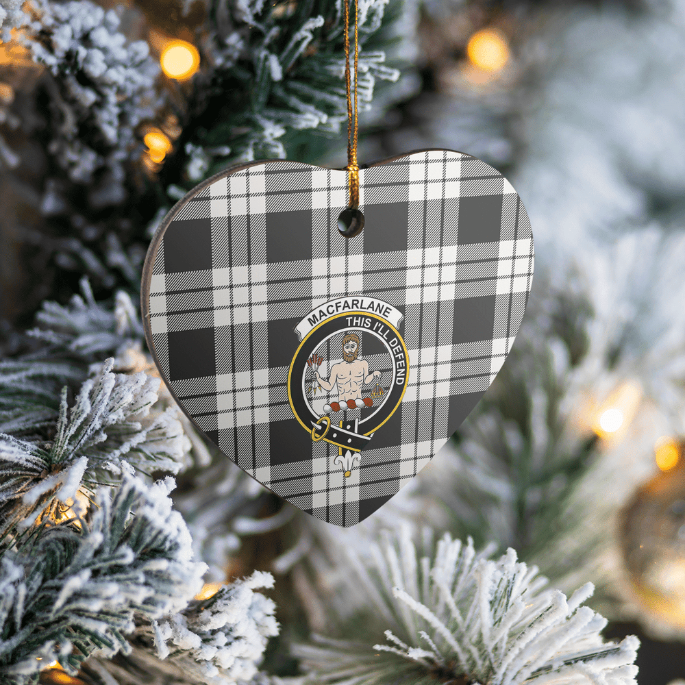 Clan MacFarlane Black & White Ancient Tartan Crest Heart Ceramic Ornament KT16 MacFarlane Black & White Ancient Tartan Tartan Christmas