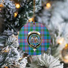 Clan Ralston Tartan Crest Round Ceramic Ornament MZ40 Ralston Tartan Tartan Christmas