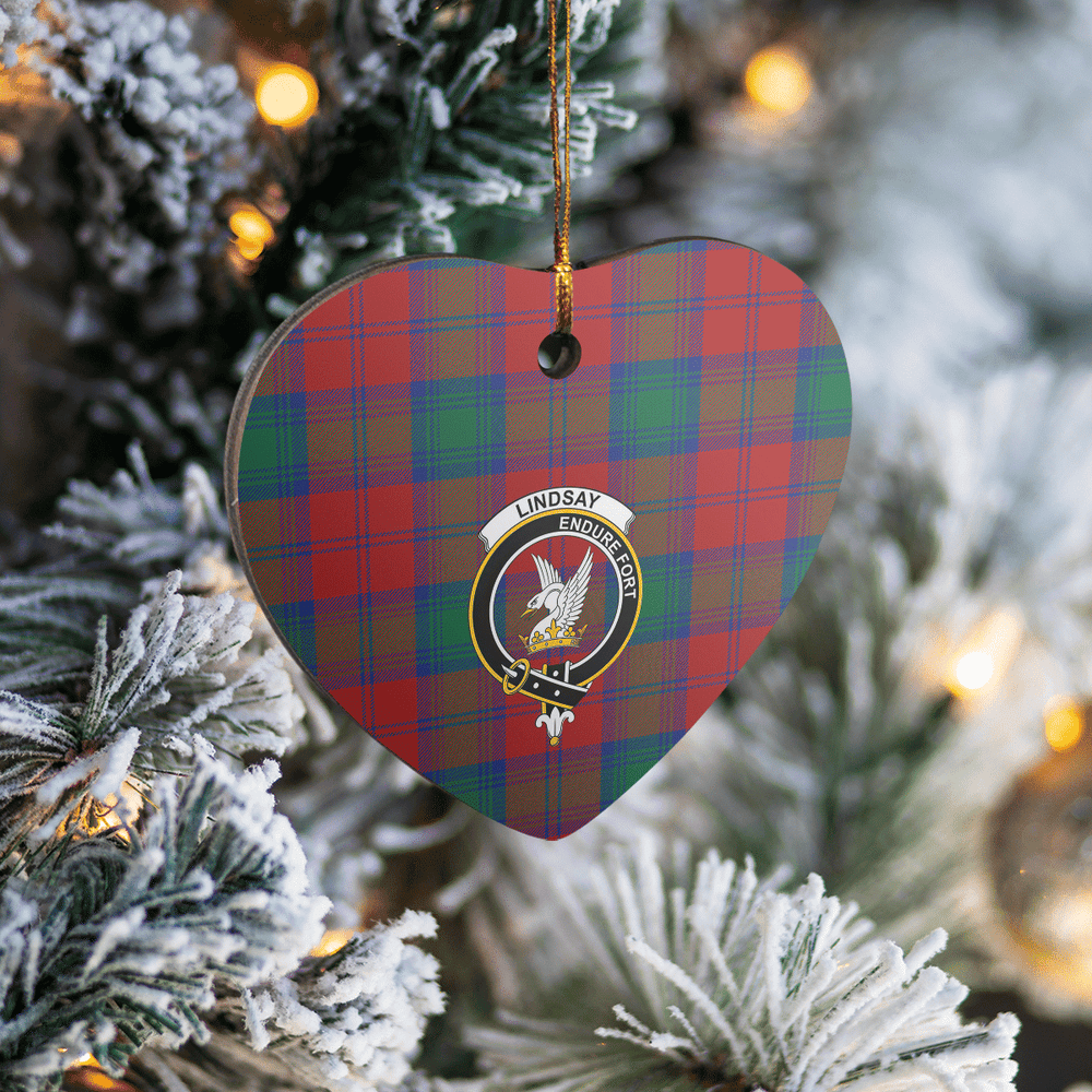 Clan Lindsay Modern Tartan Crest Heart Ceramic Ornament WN14 Lindsay Modern Tartan Tartan Christmas