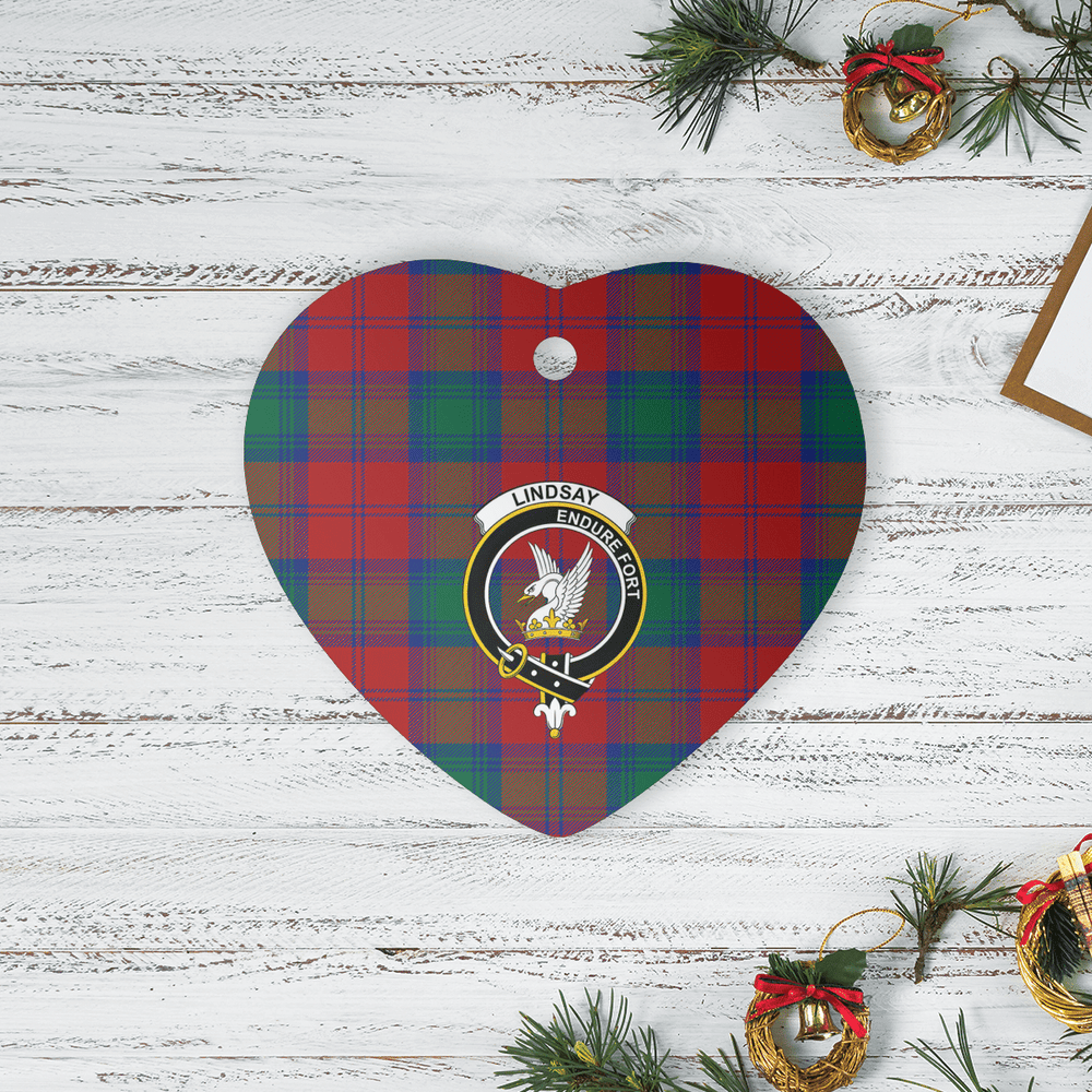 Clan Lindsay Modern Tartan Crest Heart Ceramic Ornament WN14 Lindsay Modern Tartan Tartan Christmas