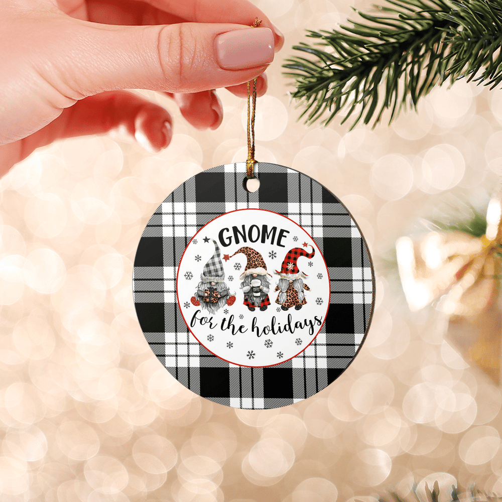 Clan MacFarlane Black & White Tartan Tartan Crest Gnome Round Ceramic Ornament ML87 MacFarlane Black & White Tartan Tartan Christmas