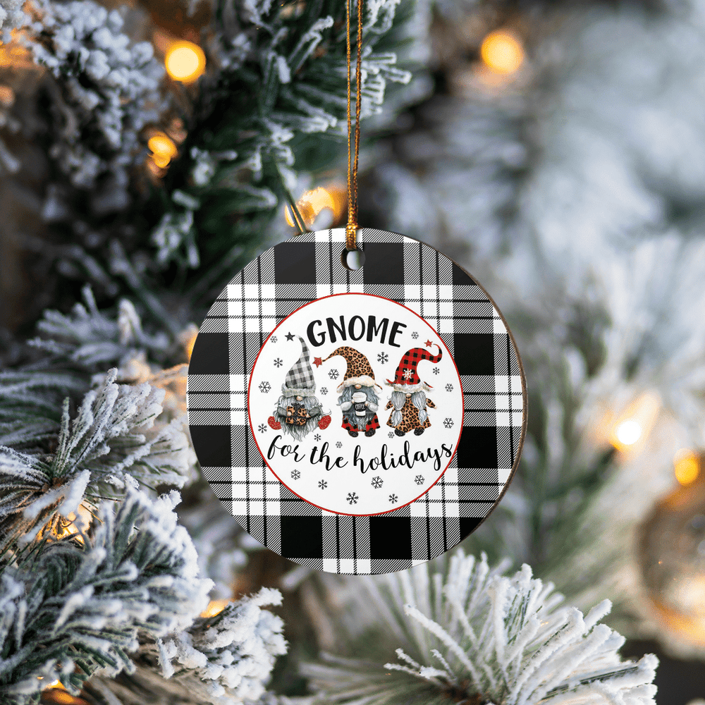 Clan MacFarlane Black & White Tartan Tartan Crest Gnome Round Ceramic Ornament ML87 MacFarlane Black & White Tartan Tartan Christmas