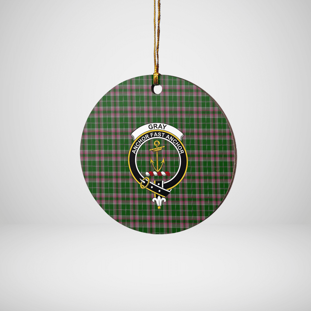 Clan Gray Hunting Tartan Crest Round Ceramic Ornament DF11 Gray Hunting Tartan Tartan Christmas