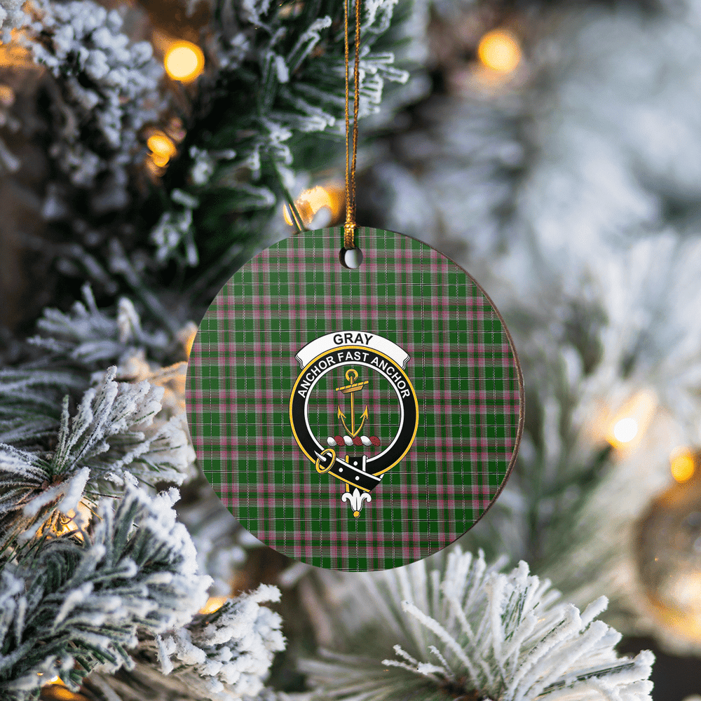 Clan Gray Hunting Tartan Crest Round Ceramic Ornament DF11 Gray Hunting Tartan Tartan Christmas