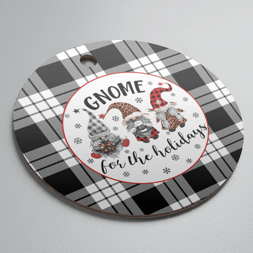 Clan MacFarlane Black & White Tartan Tartan Crest Gnome Round Ceramic Ornament ML87 MacFarlane Black & White Tartan Tartan Christmas