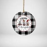 Clan MacFarlane Black & White Tartan Tartan Crest Gnome Round Ceramic Ornament ML87 MacFarlane Black & White Tartan Tartan Christmas