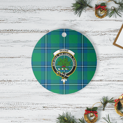 Clan Irvine Ancient Tartan Crest Round Ceramic Ornament JX22 Irvine Ancient Tartan Tartan Christmas