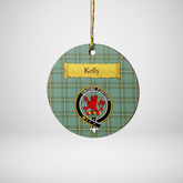 Clan Kelly Dress Tartan Crest Round Ceramic Ornament YP44 Kelly Dress Tartan Tartan Christmas