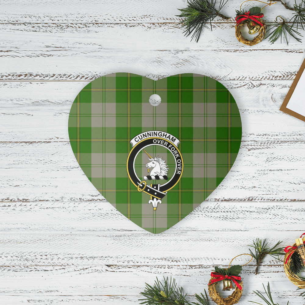 Clan Cunningham Dress Green Dancers Tartan Crest Heart Ceramic Ornament XP22 Cunningham Dress Green Dancers Tartan Tartan Christmas
