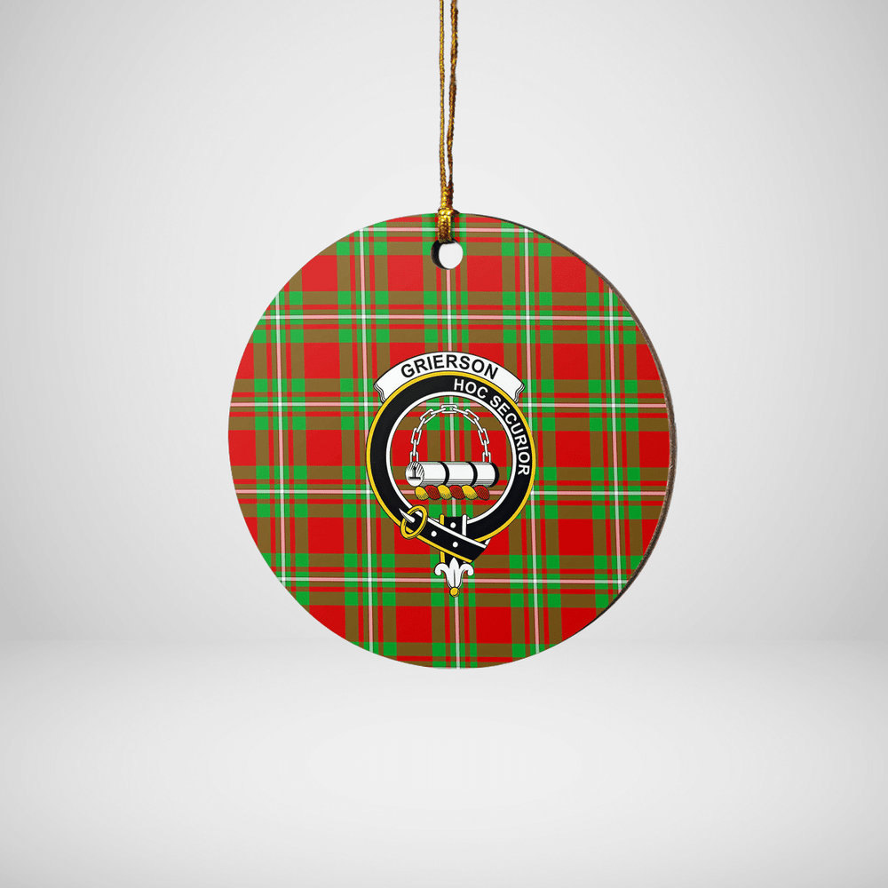 Clan Grierson Tartan Crest Round Ceramic Ornament HU85 Grierson Tartan Tartan Christmas