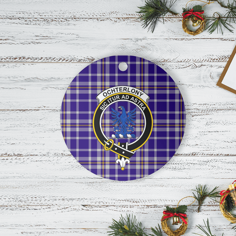 Clan Ochterlony Tartan Crest Round Ceramic Ornament CX91 Ochterlony Tartan Tartan Christmas