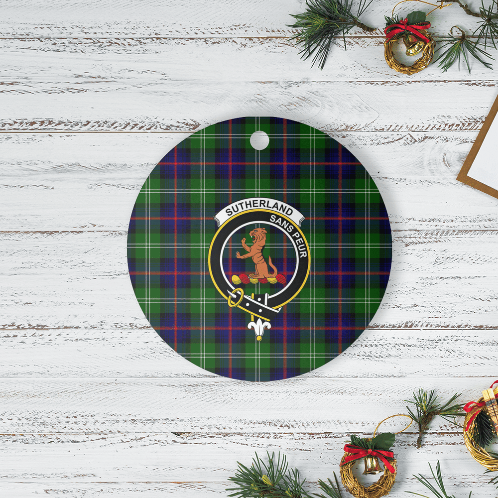 Clan Sutherland Modern Tartan Crest Round Ceramic Ornament JD32 Sutherland Modern Tartan Tartan Christmas