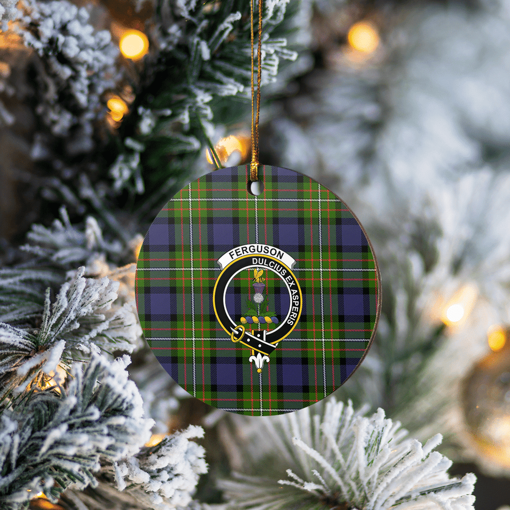 Clan Fergusson Modern Tartan Crest Round Ceramic Ornament WJ54 Fergusson Modern Tartan Tartan Christmas