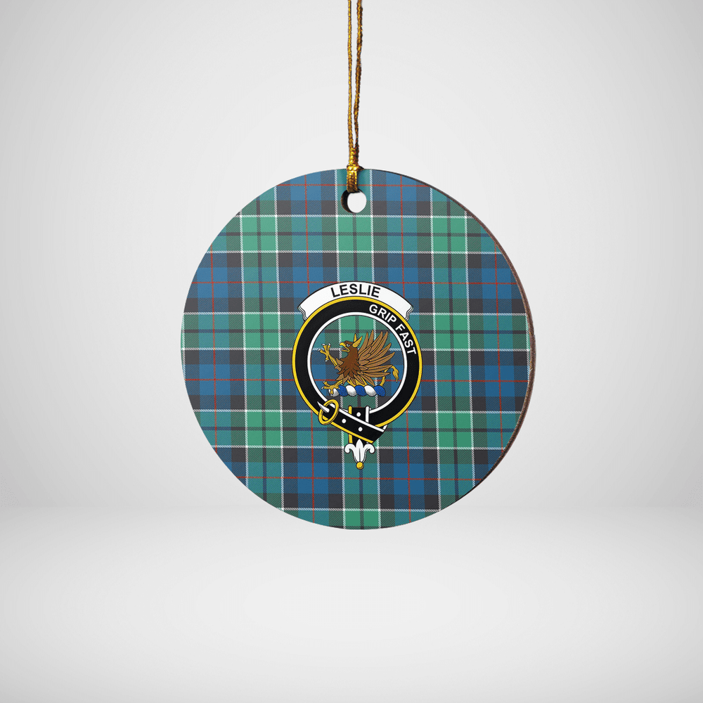 Clan Leslie Hunting Ancient Tartan Crest Round Ceramic Ornament CK71 Leslie Hunting Ancient Tartan Tartan Christmas