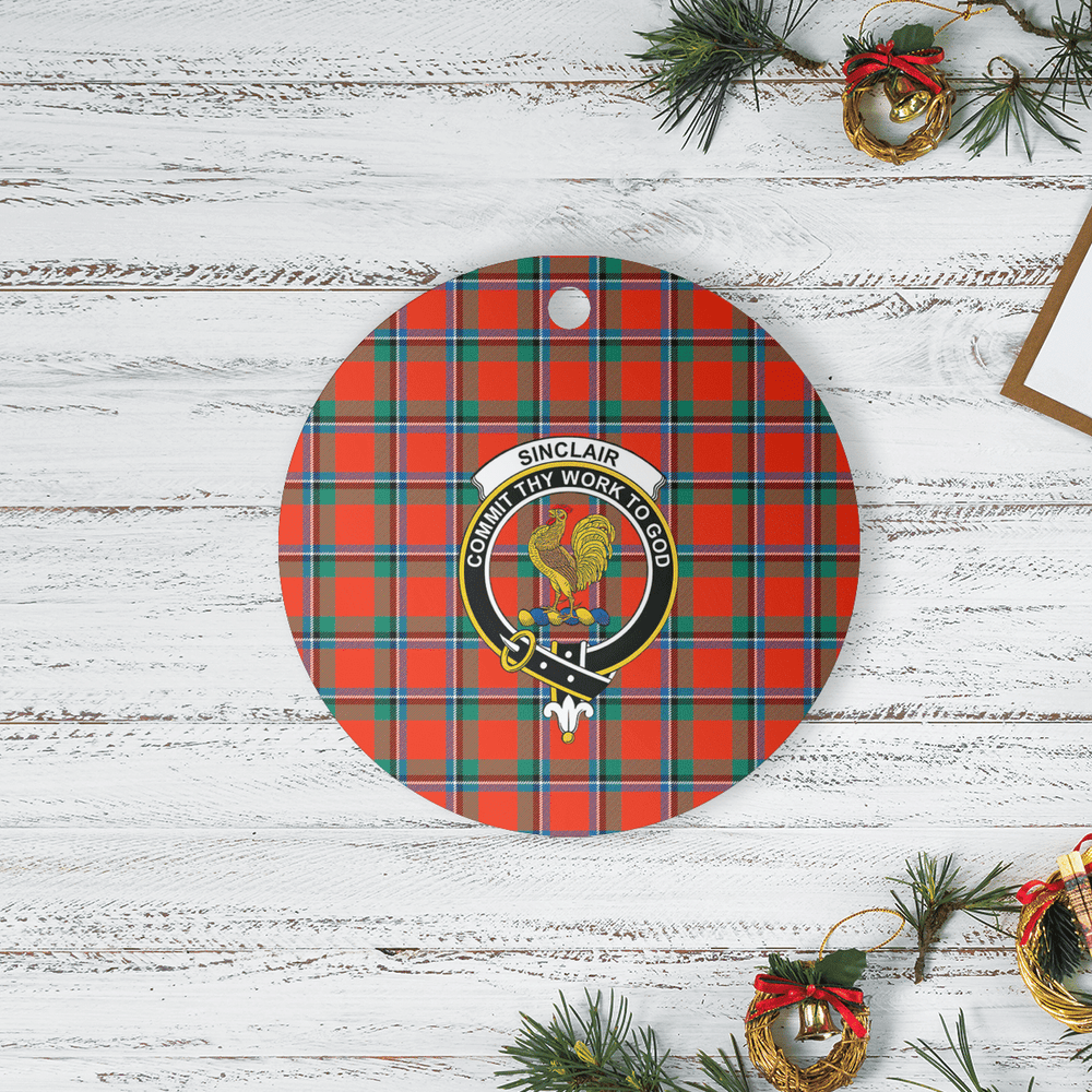 Clan Sinclair Ancient Tartan Crest Round Ceramic Ornament NO72 Sinclair Ancient Tartan Tartan Christmas