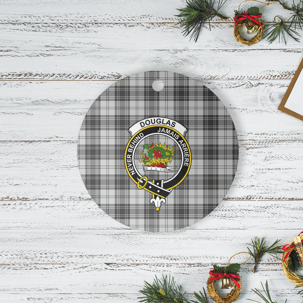 Clan Douglas Grey Modern Tartan Crest Round Ceramic Ornament PX14 Douglas Grey Modern Tartan Tartan Christmas