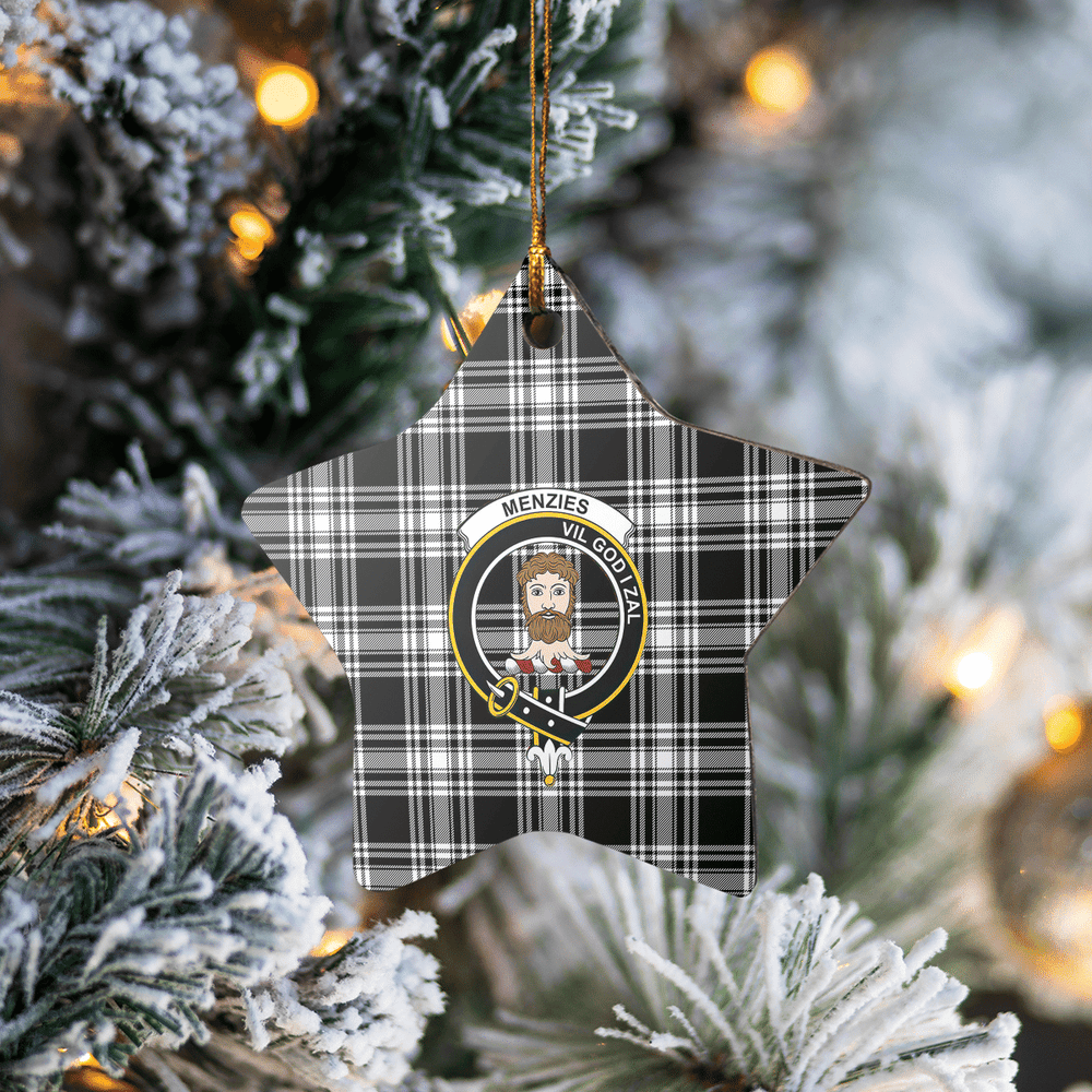 Clan Menzies Black & White Modern Tartan Crest Star Ceramic Ornament EN83 Menzies Black & White Modern Tartan Tartan Christmas