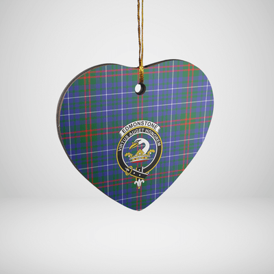 Clan Edmonstone Tartan Crest Heart Ceramic Ornament