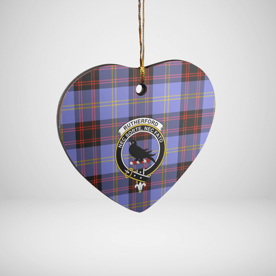 Clan Rutherford Tartan Crest Heart Ceramic Ornament