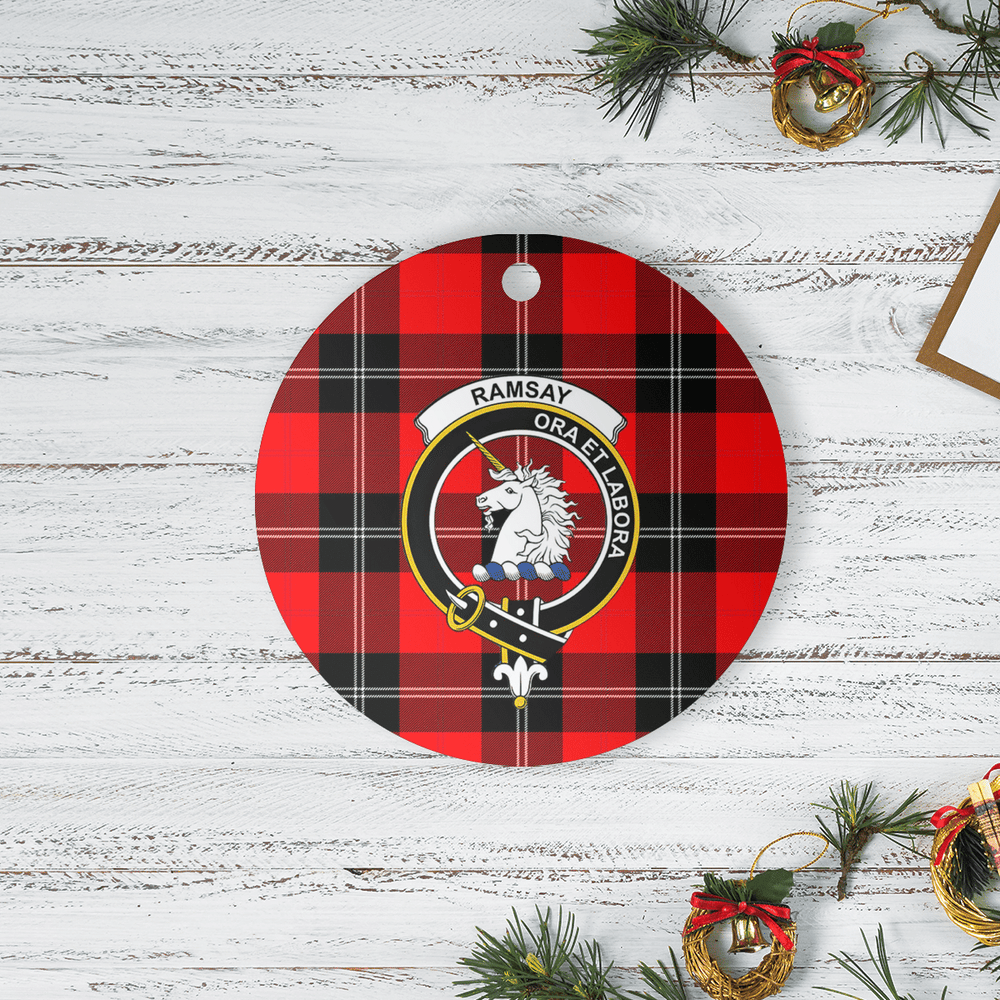 Clan Ramsay Modern Tartan Crest Round Ceramic Ornament UA91 Ramsay Modern Tartan Tartan Christmas