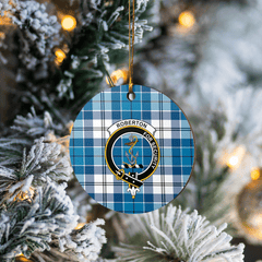 Clan Roberton Tartan Crest Round Ceramic Ornament FO84 Roberton Tartan Tartan Christmas