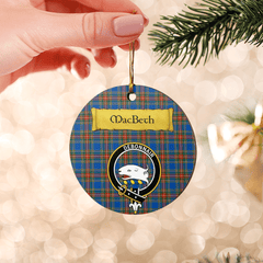 Clan MacBeth Ancient Tartan Crest Round Ceramic Ornament GO24 MacBeth Ancient Tartan Tartan Christmas