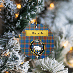 Clan MacBeth Ancient Tartan Crest Round Ceramic Ornament GO24 MacBeth Ancient Tartan Tartan Christmas