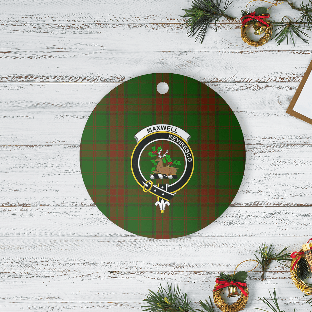 Clan Maxwell Hunting Tartan Crest Round Ceramic Ornament TZ46 Maxwell Hunting Tartan Tartan Christmas