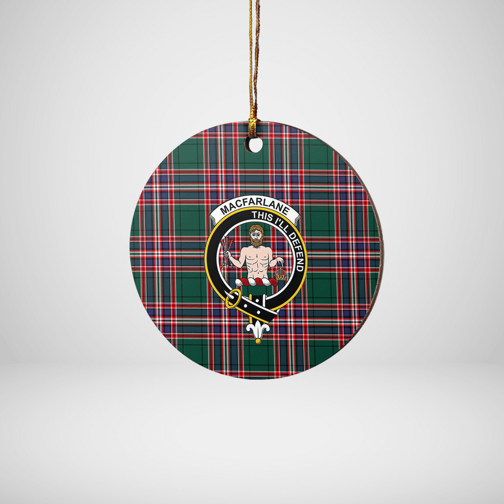 Clan MacFarlane Hunting Modern Tartan Crest Round Ceramic Ornament VM31 MacFarlane Hunting Modern Tartan Tartan Christmas